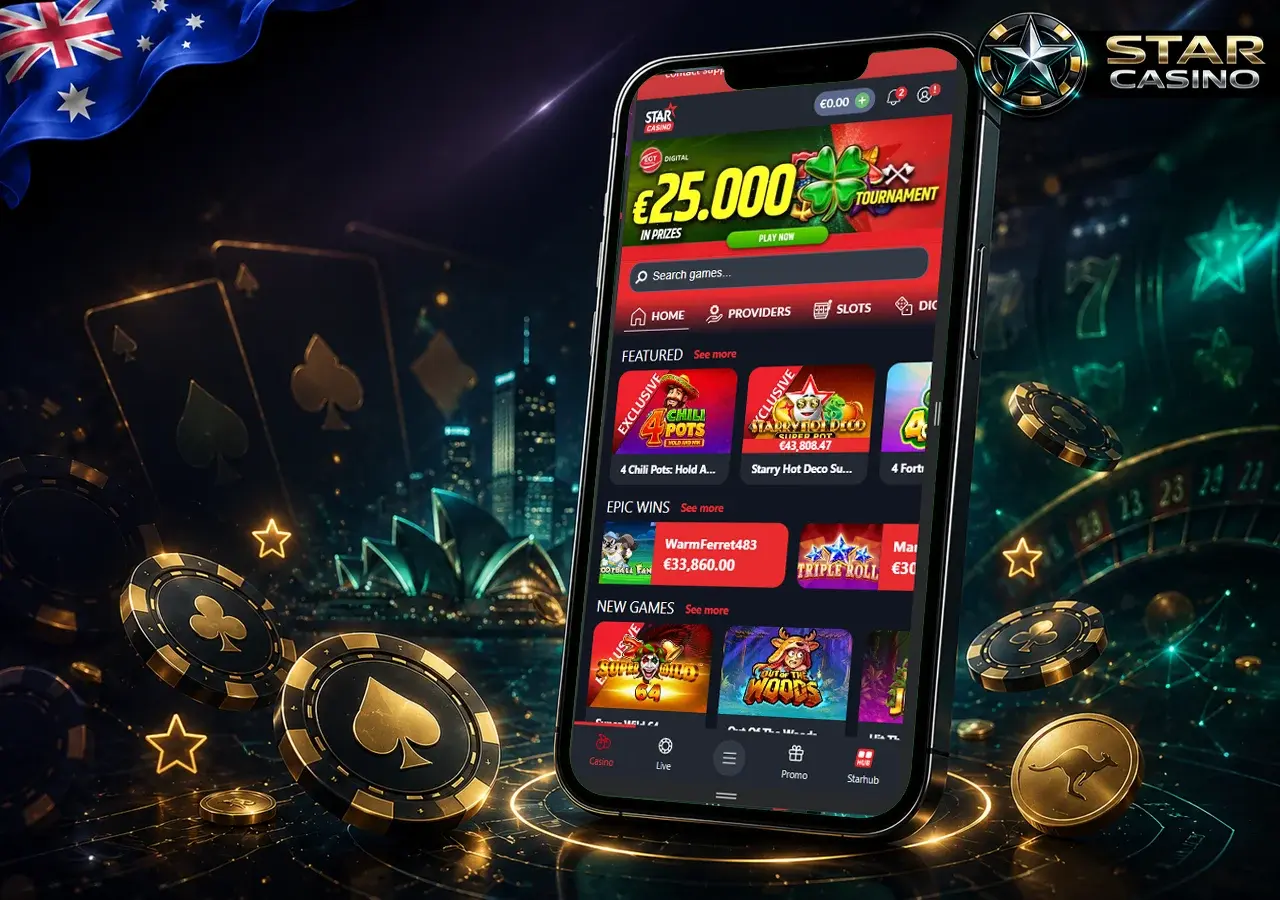 Star Casino Australia overview with phone, chips and premium casino atmosphere