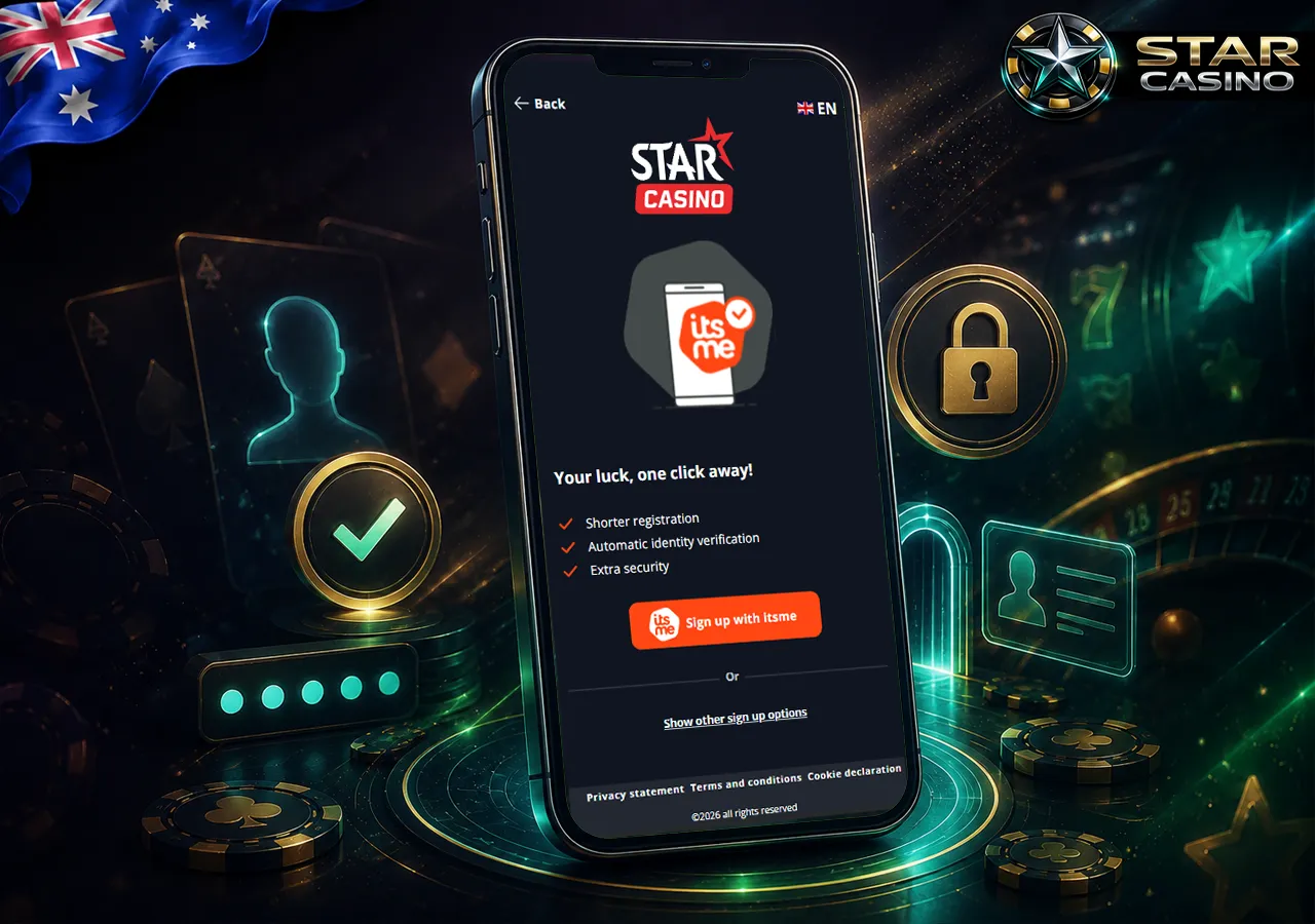 Casino registration and login with smartphone, security lock and player profile